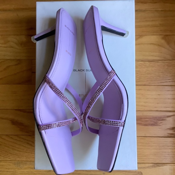 Black Suede Studio Ari Metallic Stiletto Slide Sandal Lavender Crystal SZ EU 40 - Picture 8 of 14